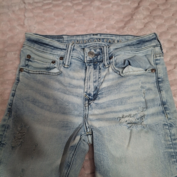 American Eagle Outfitters Light Blue Distressed Skinny Jeans- Mens Sz 28x30 - Picture 4 of 9